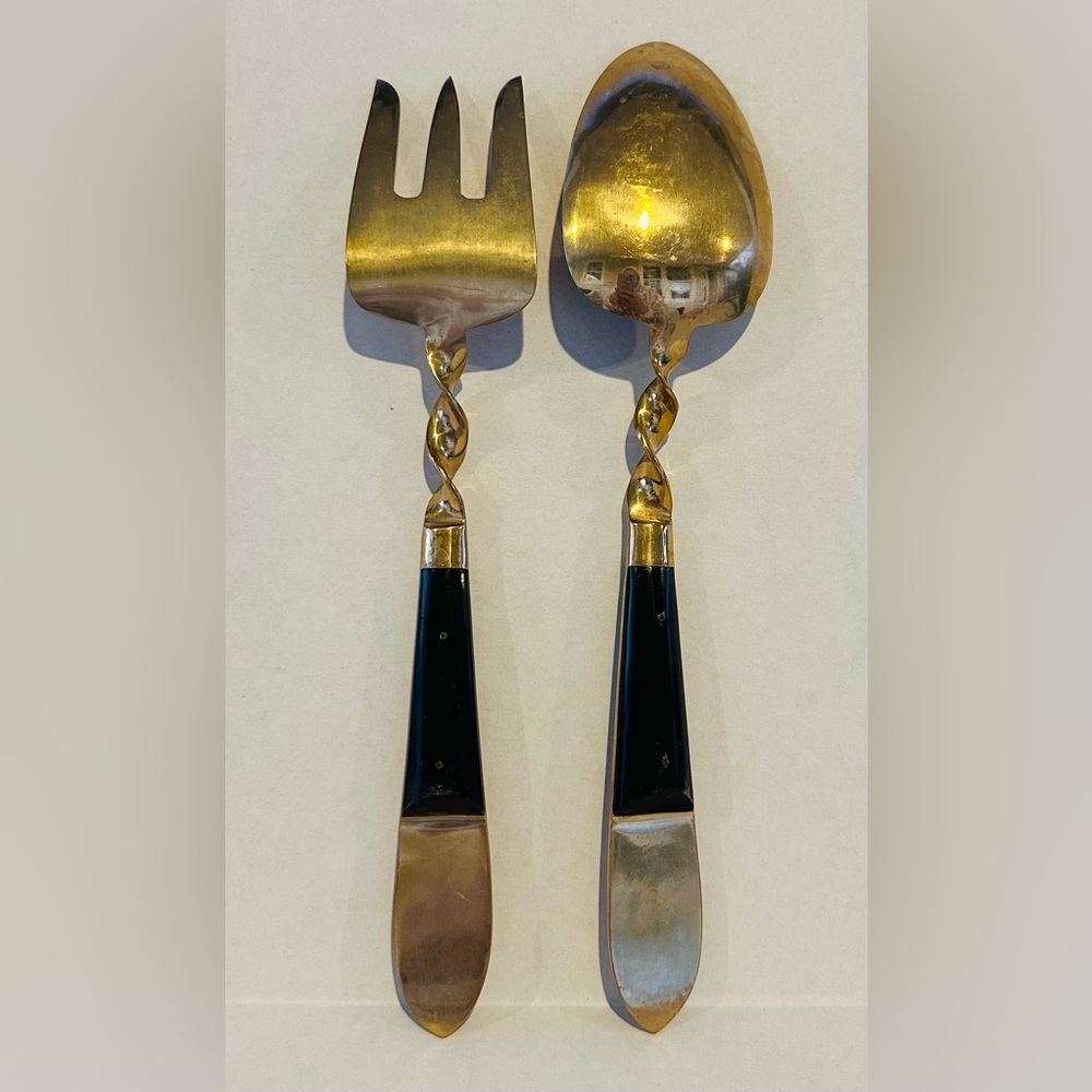 Vintage Siam (Thailand) Brass & Wood Serving Set - Picture 2 of 12